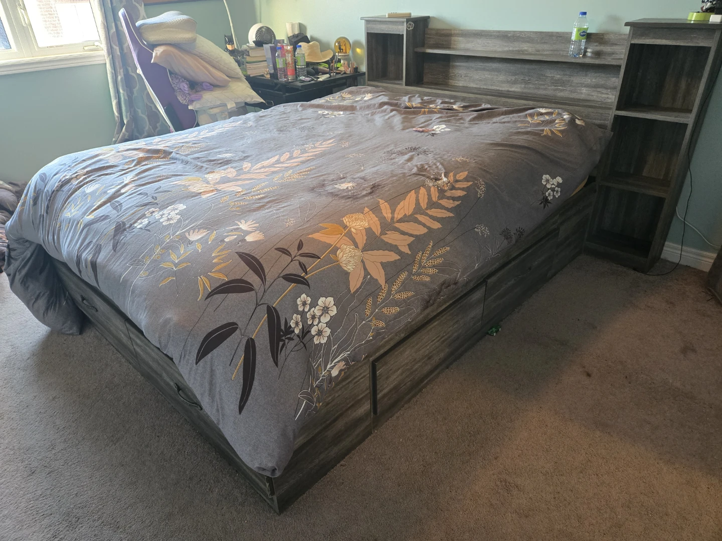 Queen  storage Bed frame with Sealy Posturpedic mattress