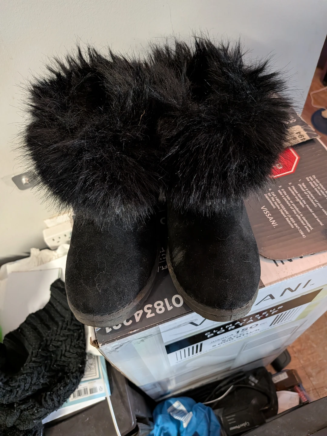 Black Furry Ankle Boots Size 13 - photo 2