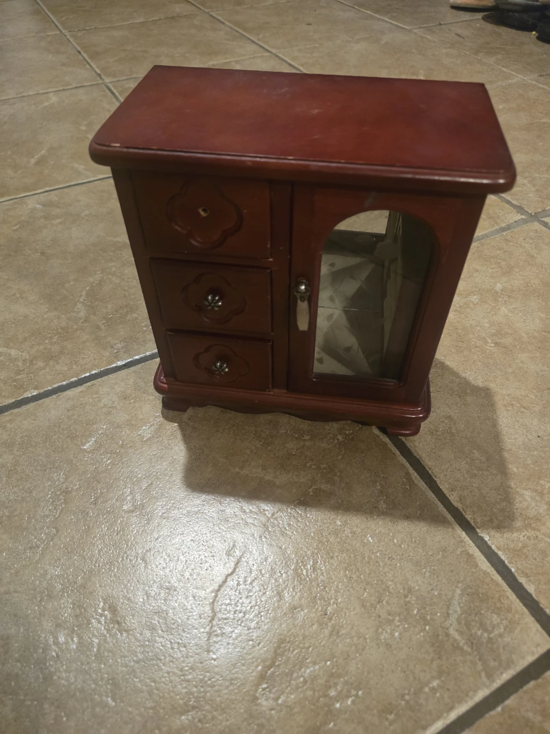 Wooden Jewellery Box with Drawers and Mirror