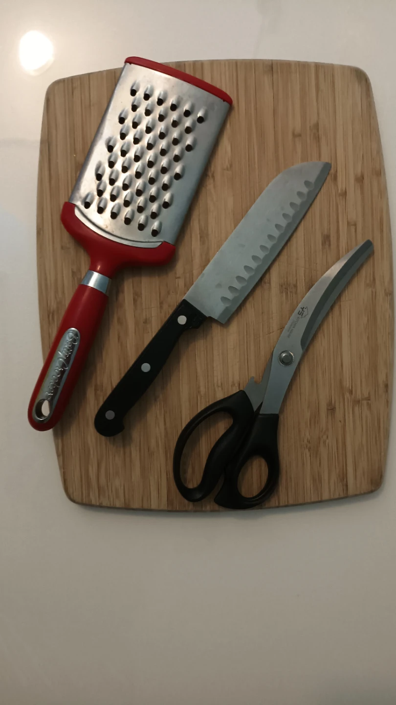 Betty Crocker Grater, Santoku Knife, and Kitchen Scissors