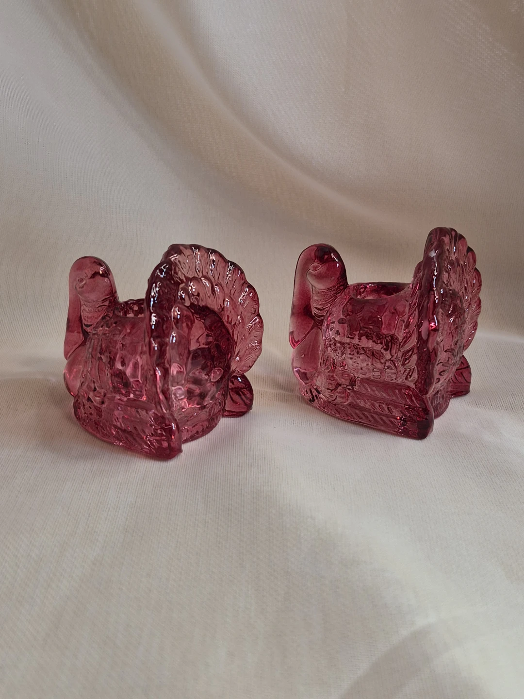 Pair of Vintage Crystal Pink Turkey Mini Candle Holders - photo 4
