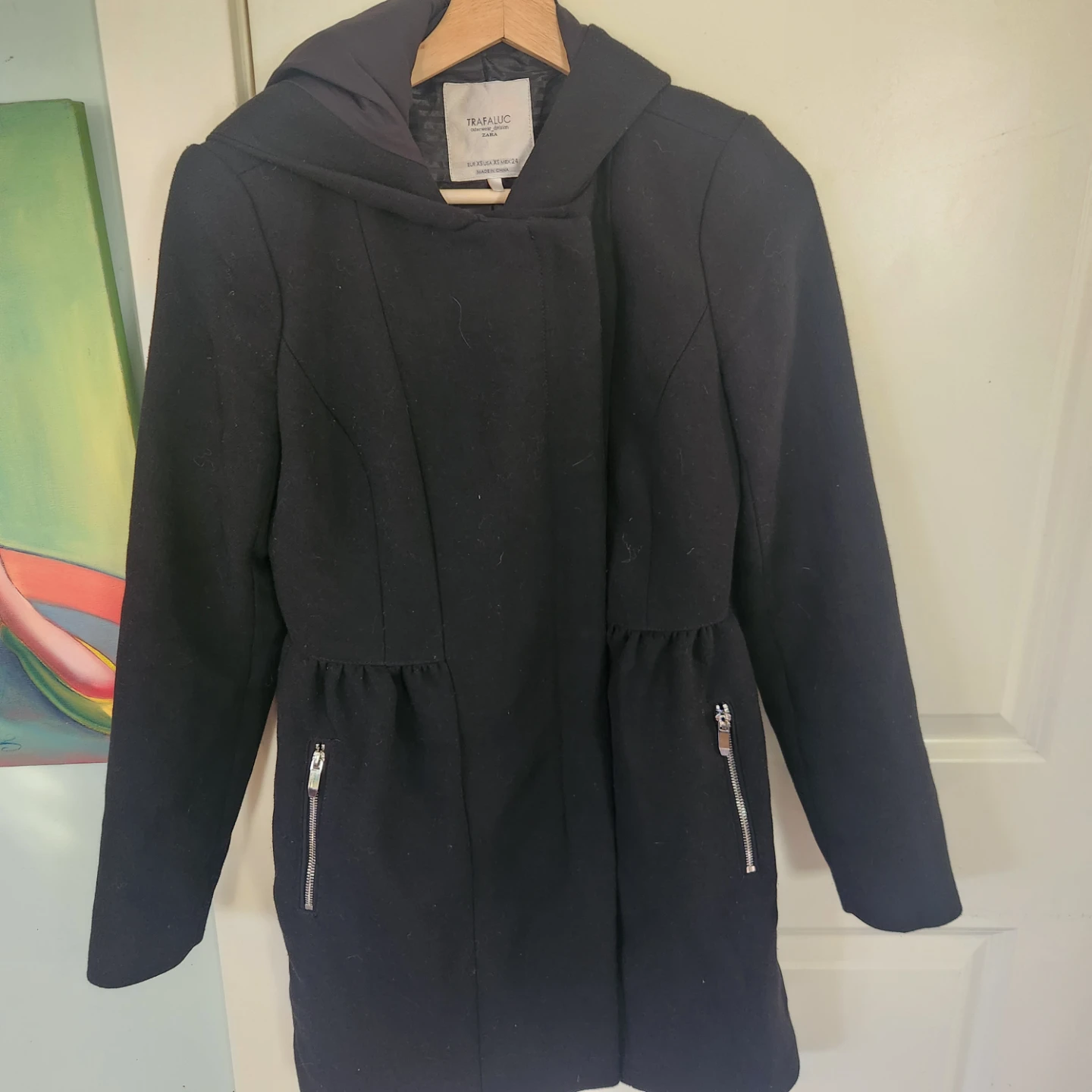 Zara Trafaluc Hooded Coat Black Size XS