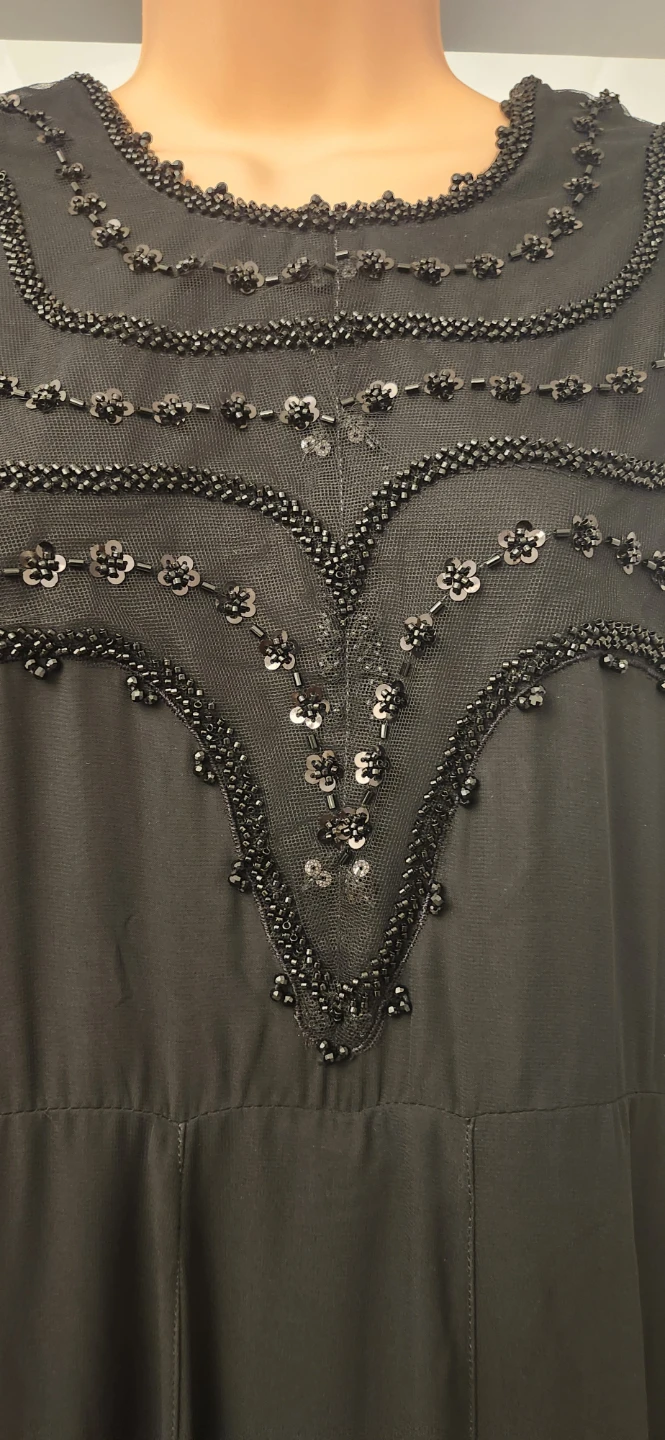 Black Beaded Long-Sleeve Dress XL - photo 2