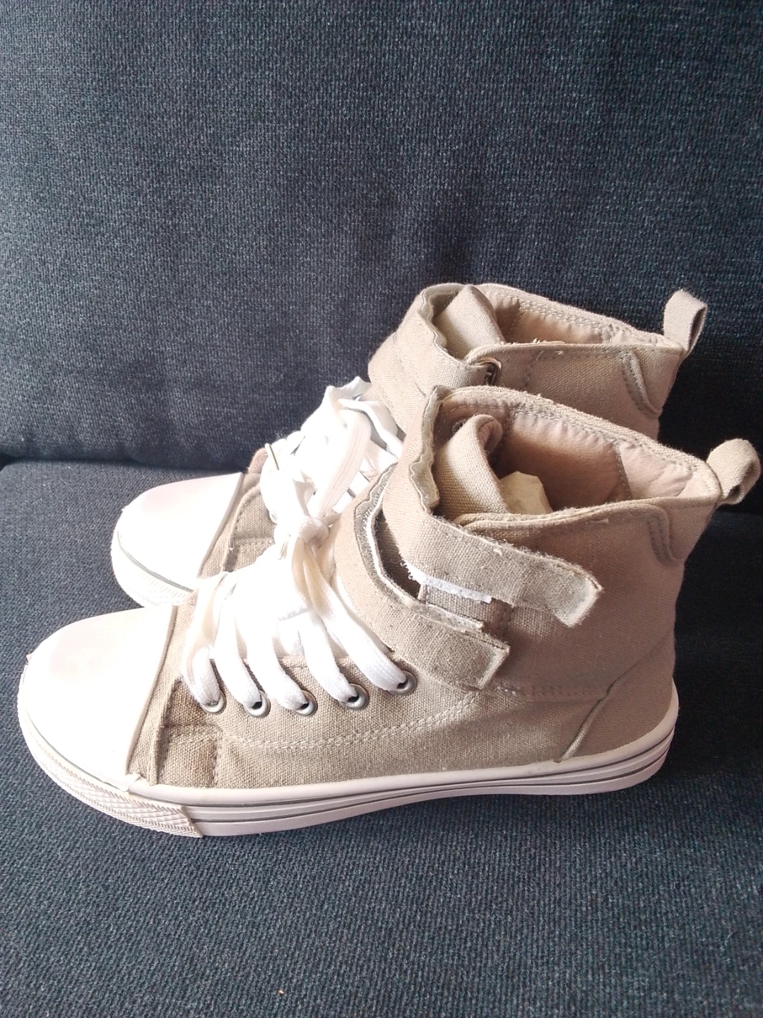 Beige Canvas High-Top Sneakers - photo 2