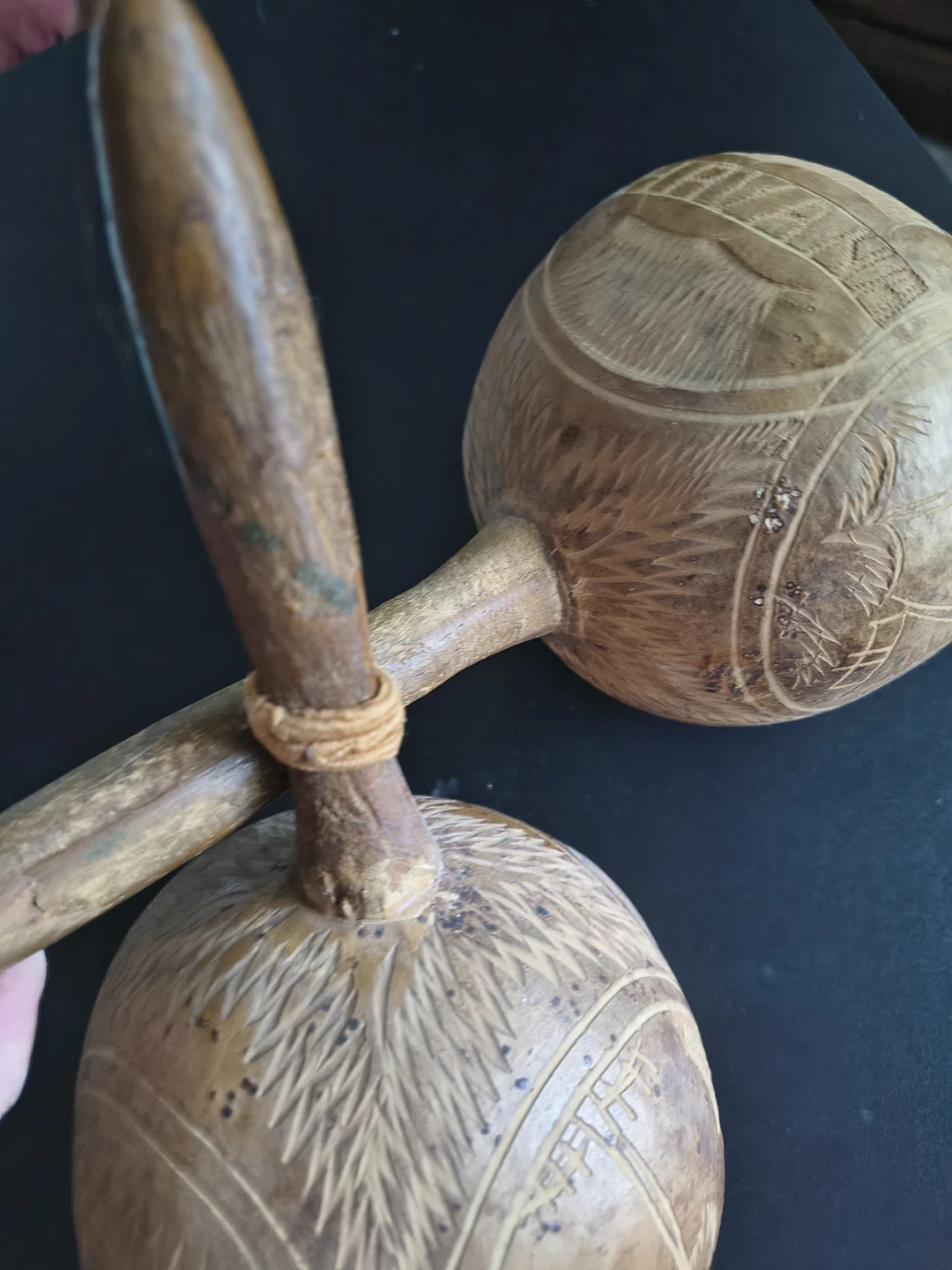 Pair of Hand-Carved Wooden Maracas - photo 3