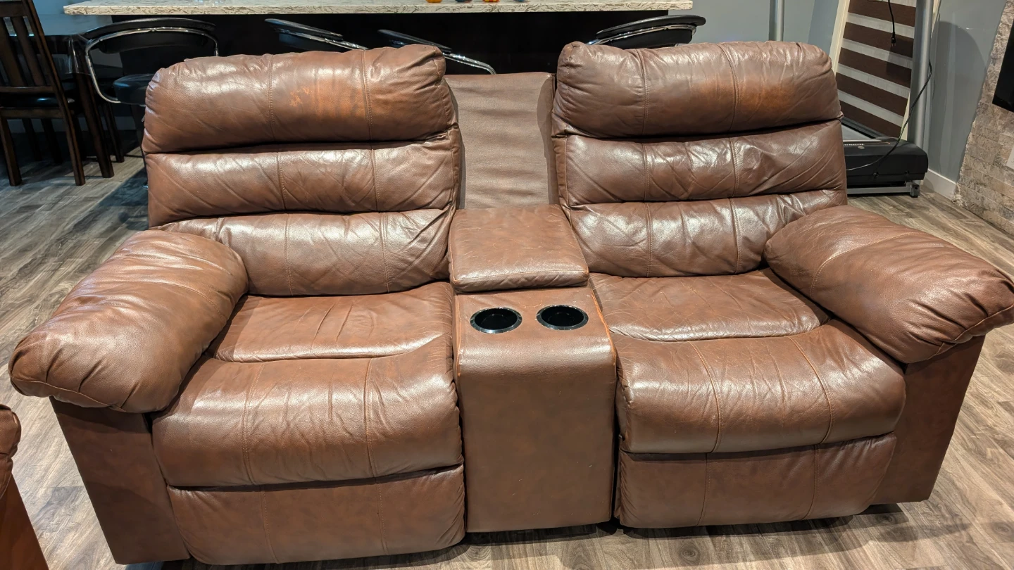 Ashley's 3 Piece Reclining Leather Sofa Set + Coffee Table - photo 3