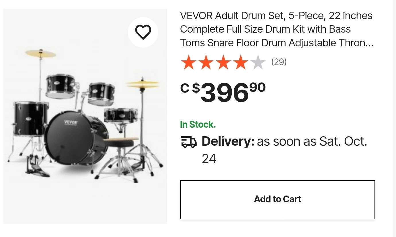 VEVOR 5-Piece Adult Drum Set