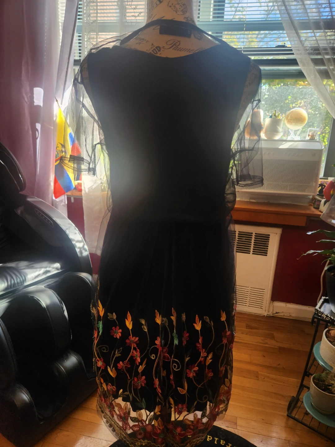 Plus Size Boho Black Sheer Mesh Embroidered Floral Overlay Dress - photo 5