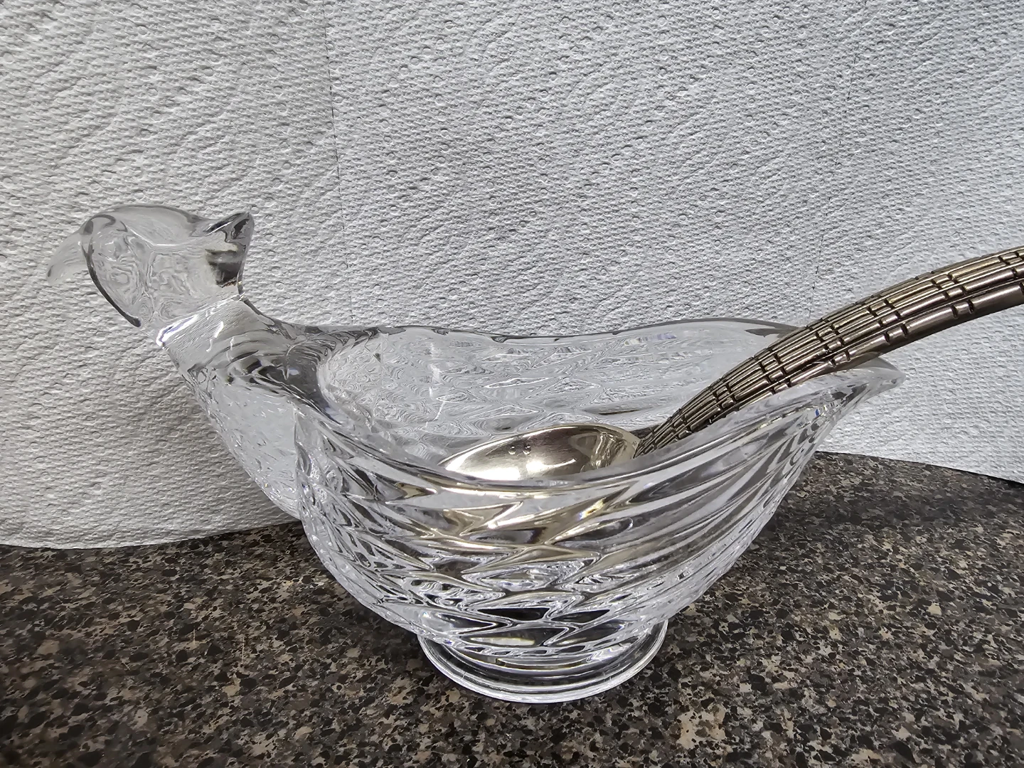 Vintage Crystal Bird Serving Dish with Metal Ladle - photo 2