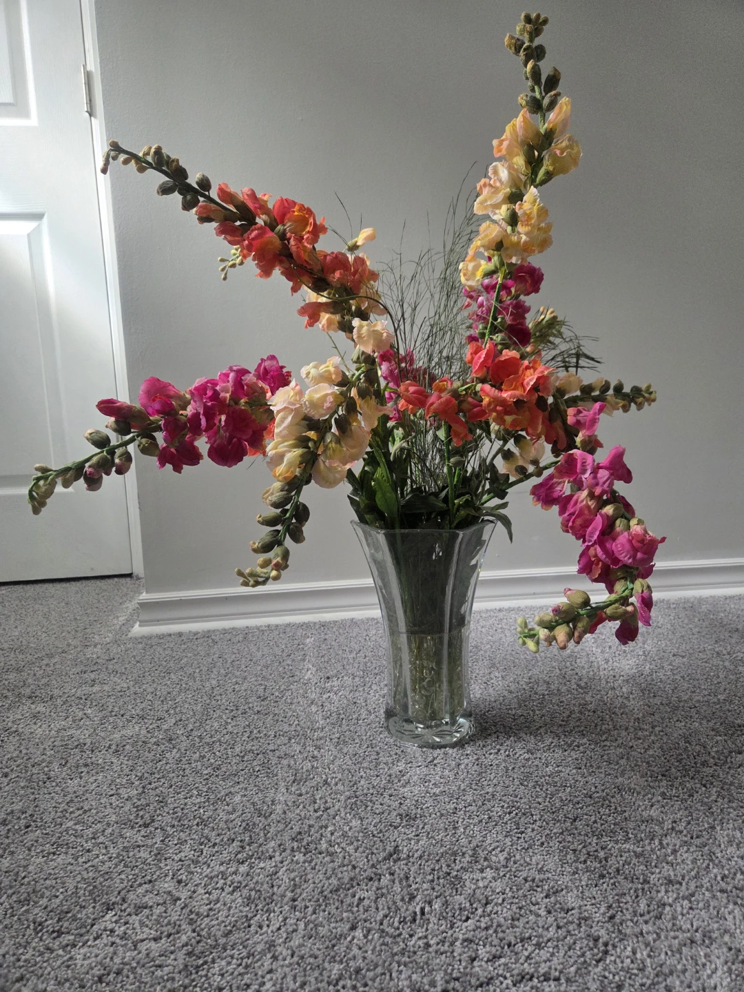 Clear Glass Vase with Artificial Flowers