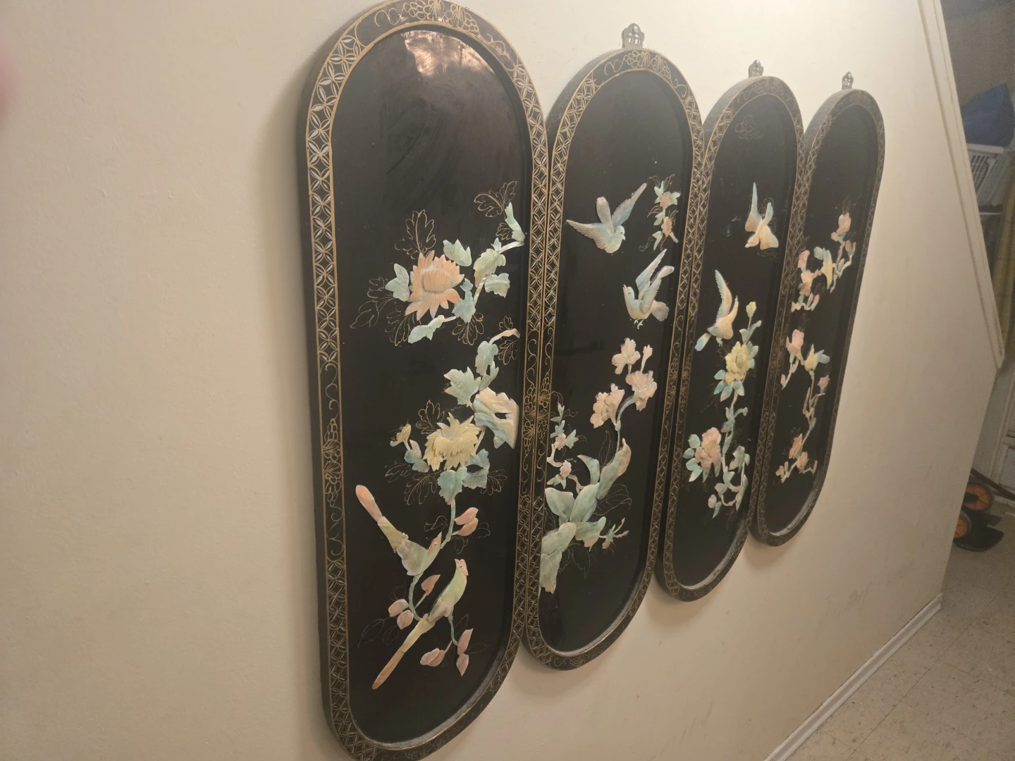 Set of 4 Vintage Black Lacquer Wall Panels - photo 2