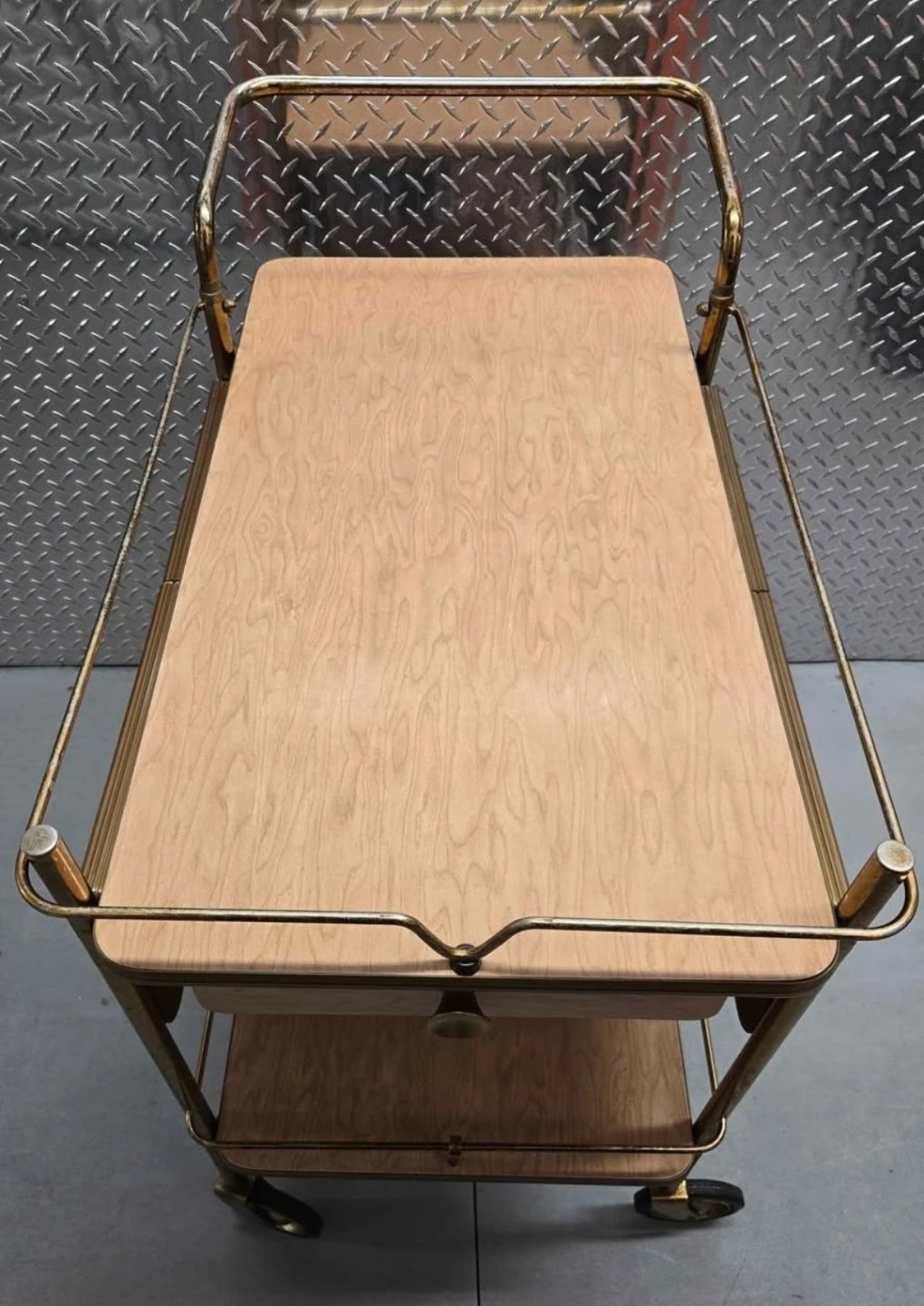 Vintage Mid-Century Brass Drop-Leaf Bar Cart Serving Table - photo 3