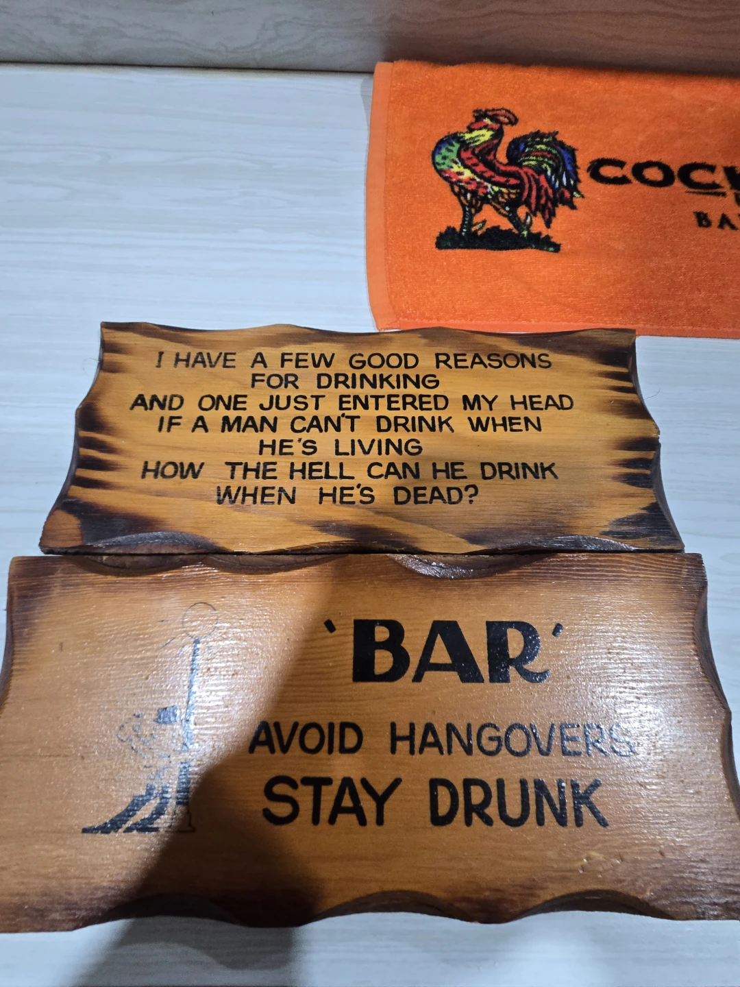 Two Vintage Wooden Bar Signs