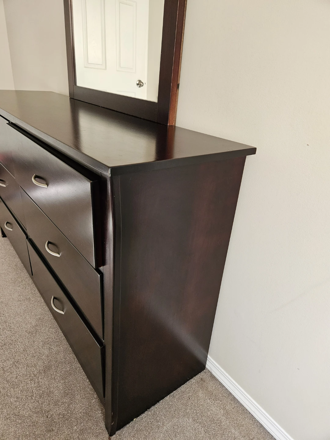 Solid Dark Wood Six-Drawer Dresser with Attached Mirror - photo 5