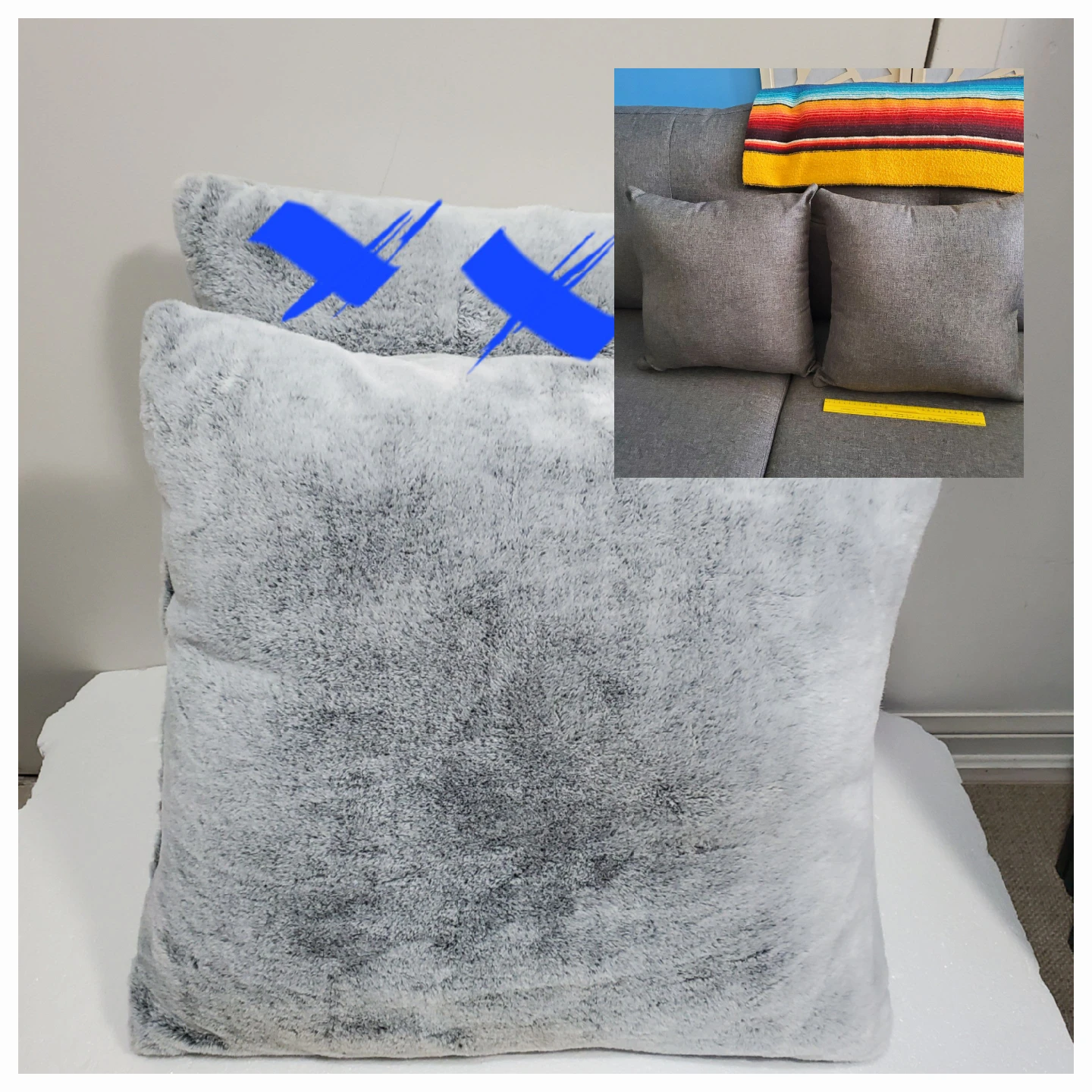 Grey Faux Fur Throw Pillow + 2 cushions(3 for $5)