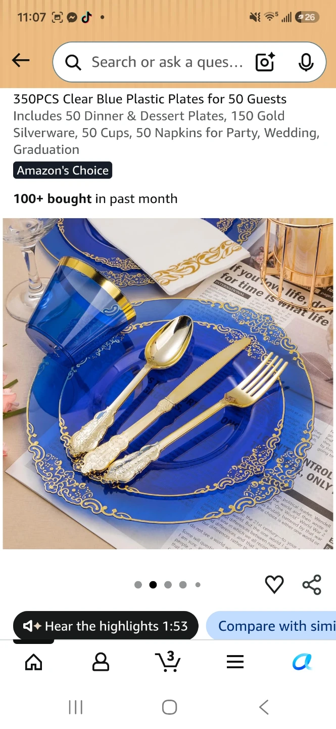 Nervure 350PCS Blue and Gold Party Tableware Set - photo 2
