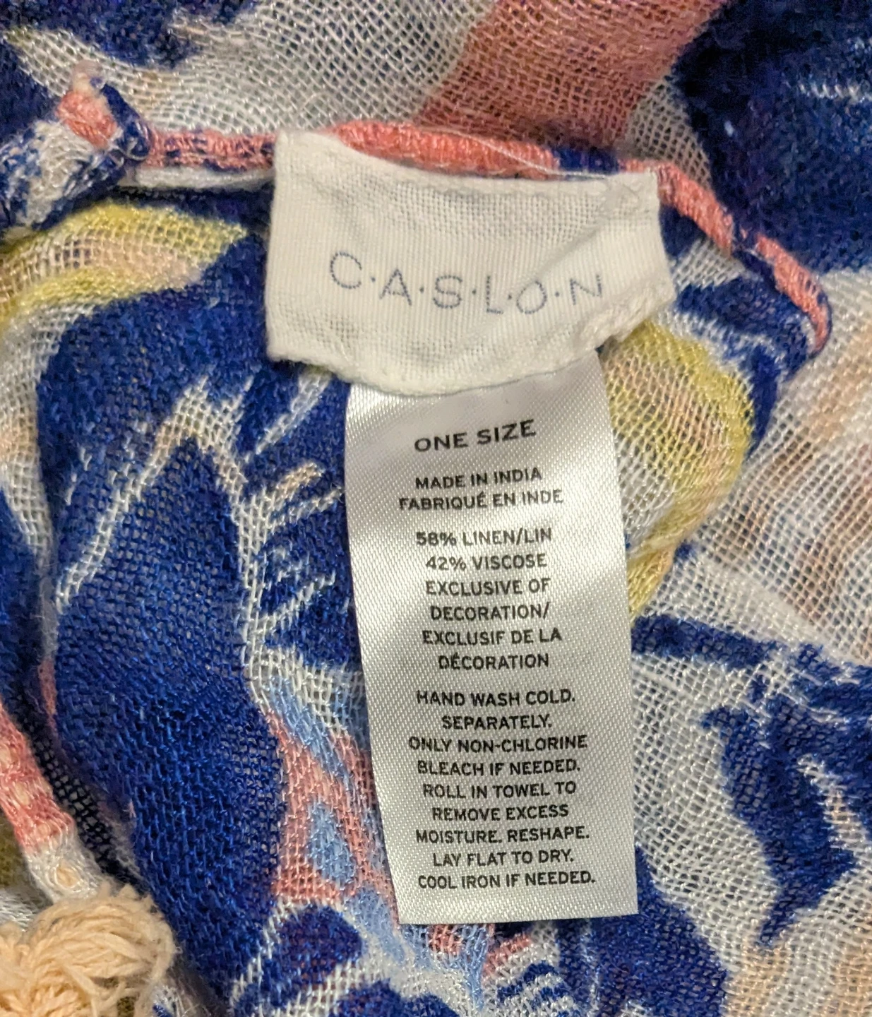 Caslon White Blue Floral Stripe Pom-Pom Wrap Throw 56 x 53 - photo 5