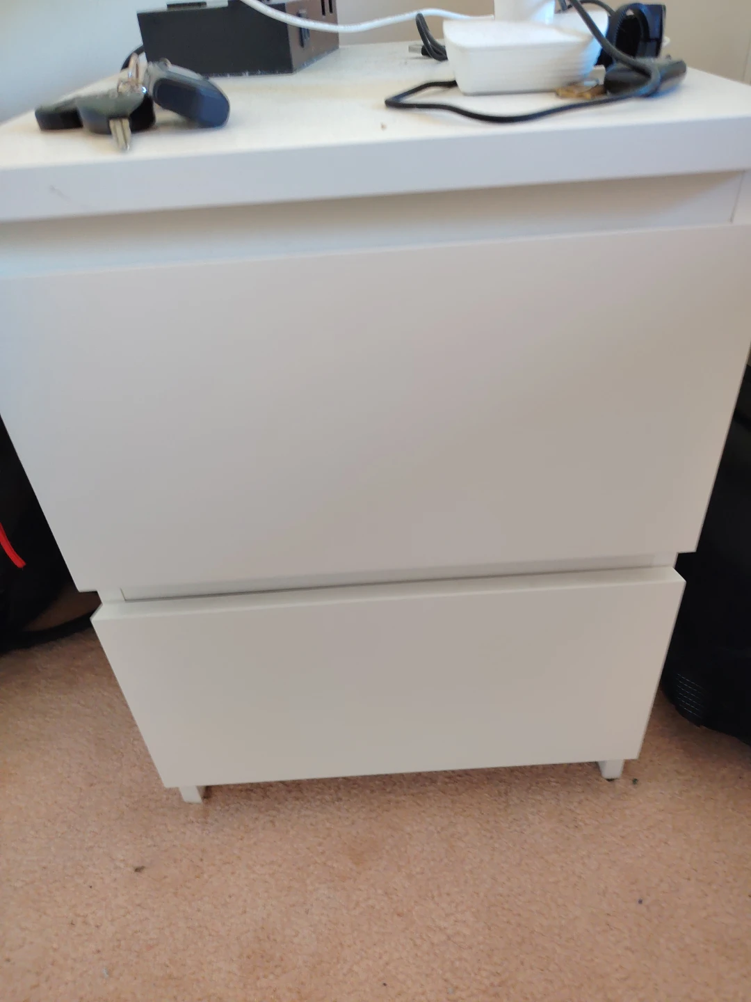 White IKEA Malm 2-drawer nightstand