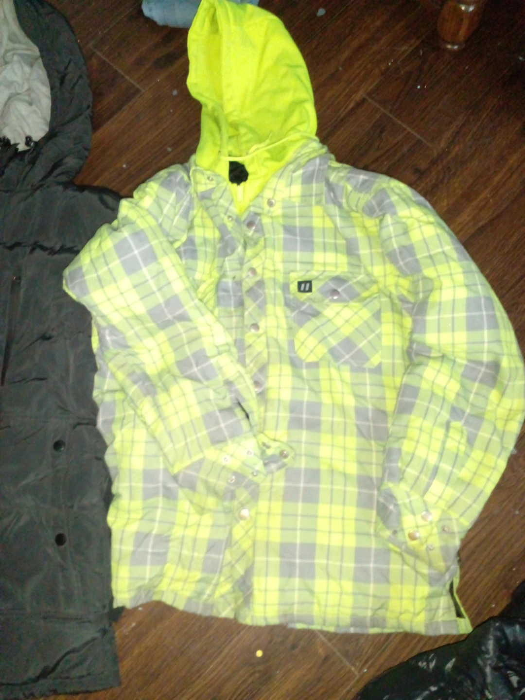 Neon Yellow Plaid Hooded Flannel Jacket