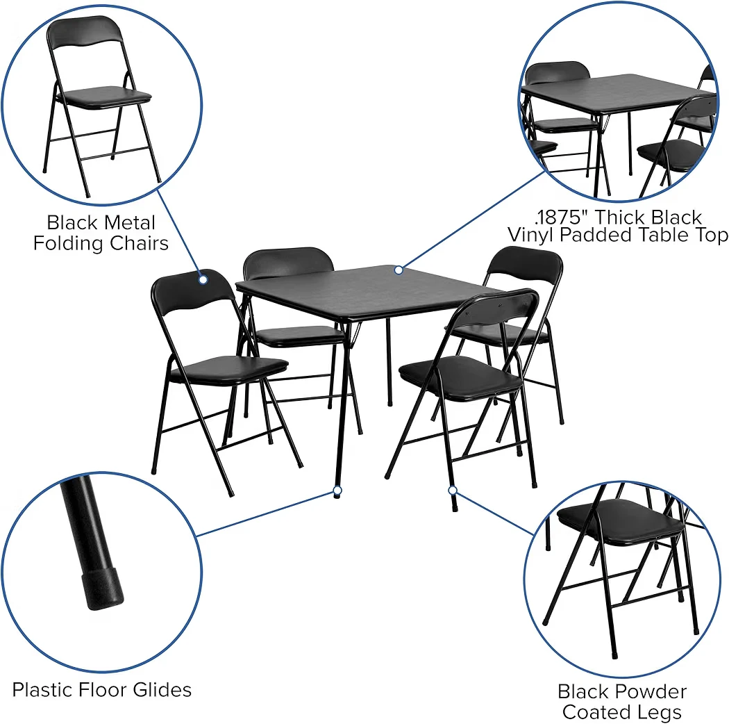 New<>5-Piece Black Folding Table and Chair Set - photo 5