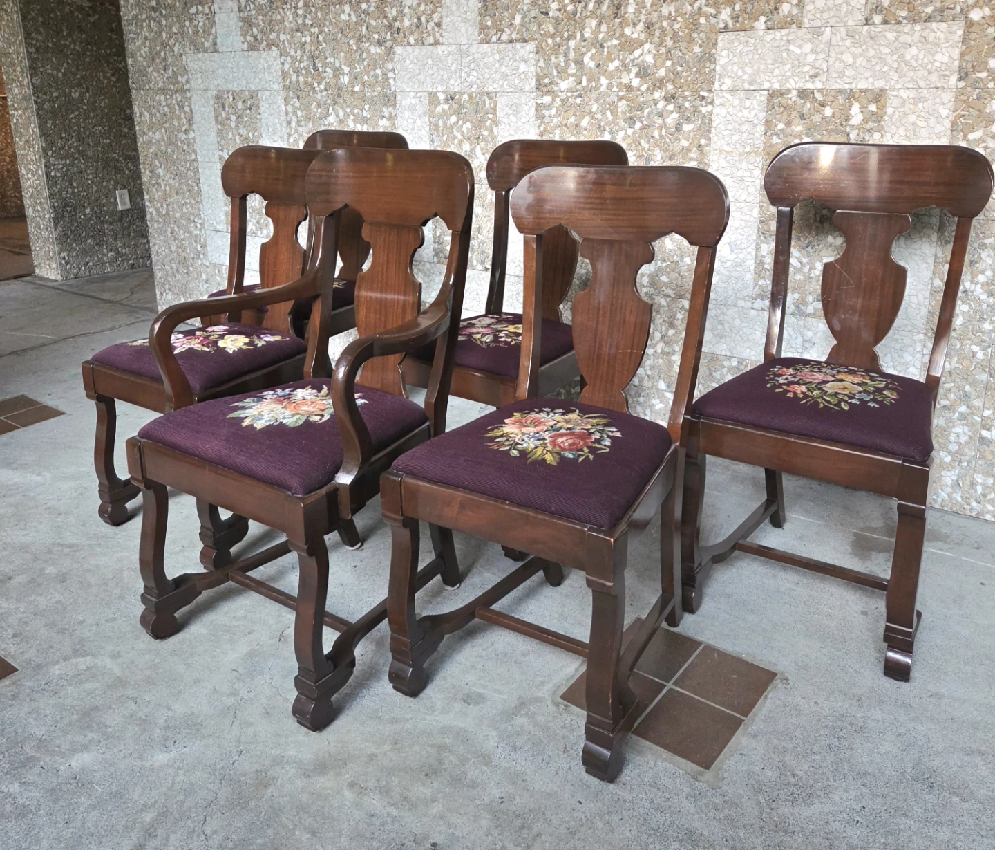 Set of 6 Vintage Solid Mahogany Dining Chairs - photo 4