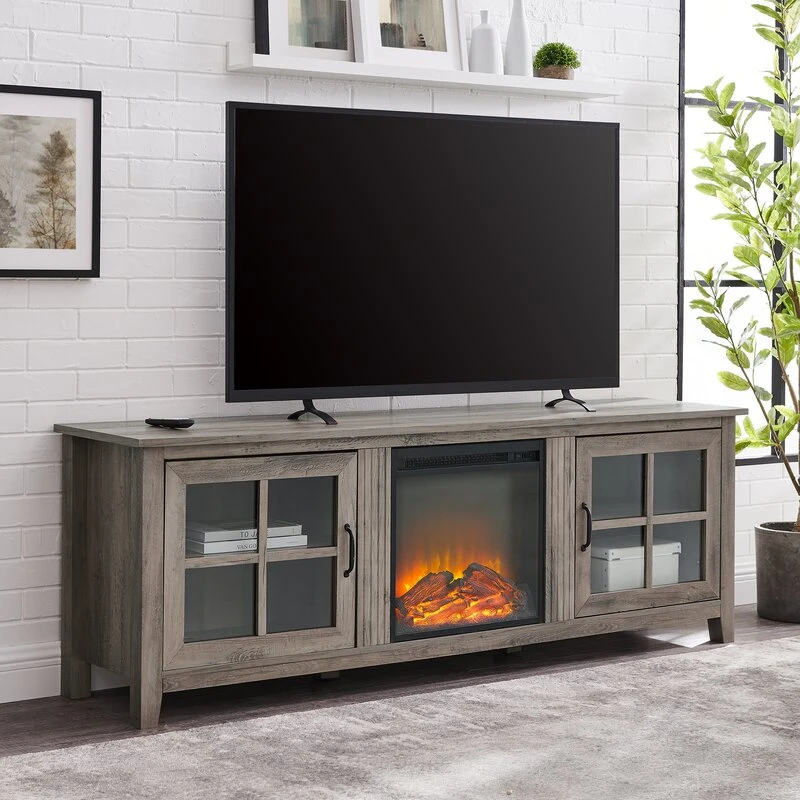 3 Rustic Gray Electric Fireplace TV Stand - photo 5