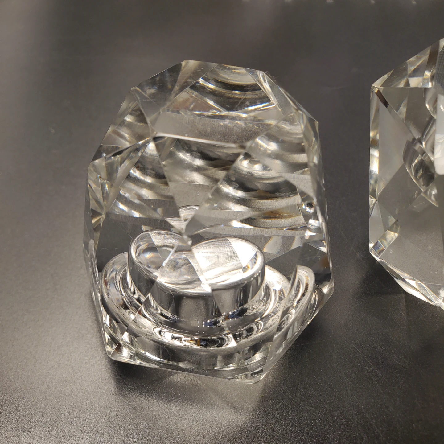 Set of 2 faceted crystal glass tea light holders - photo 5