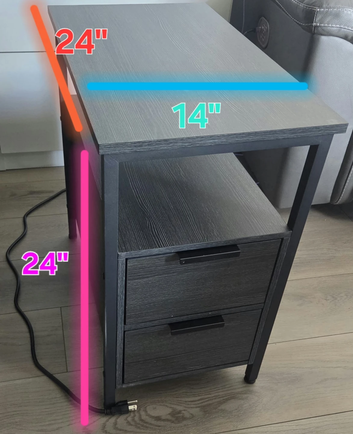 Black Side Table with Charging Station - photo 2
