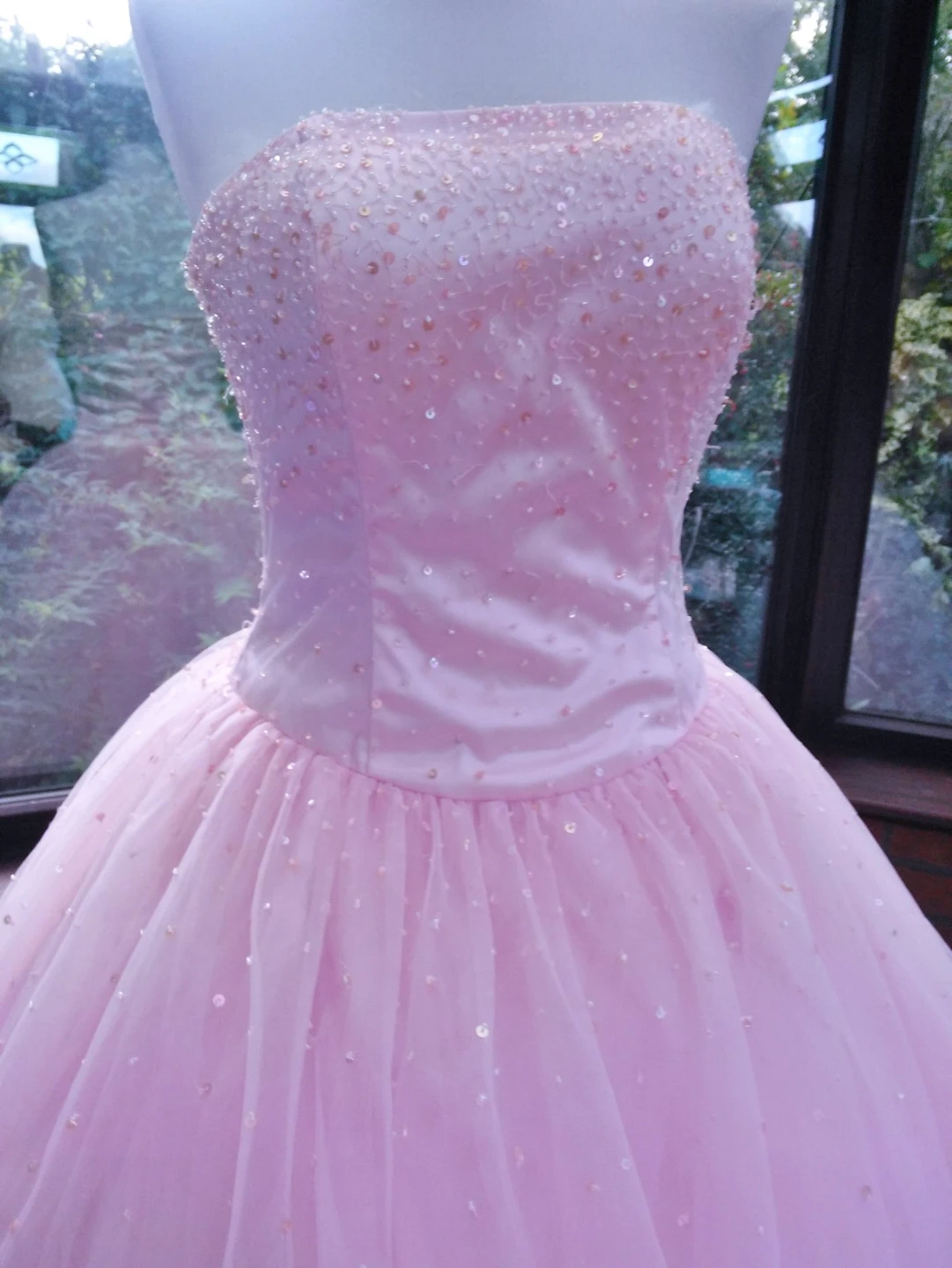 Gorgeous handmade princess pink prom dress, hand beaded.