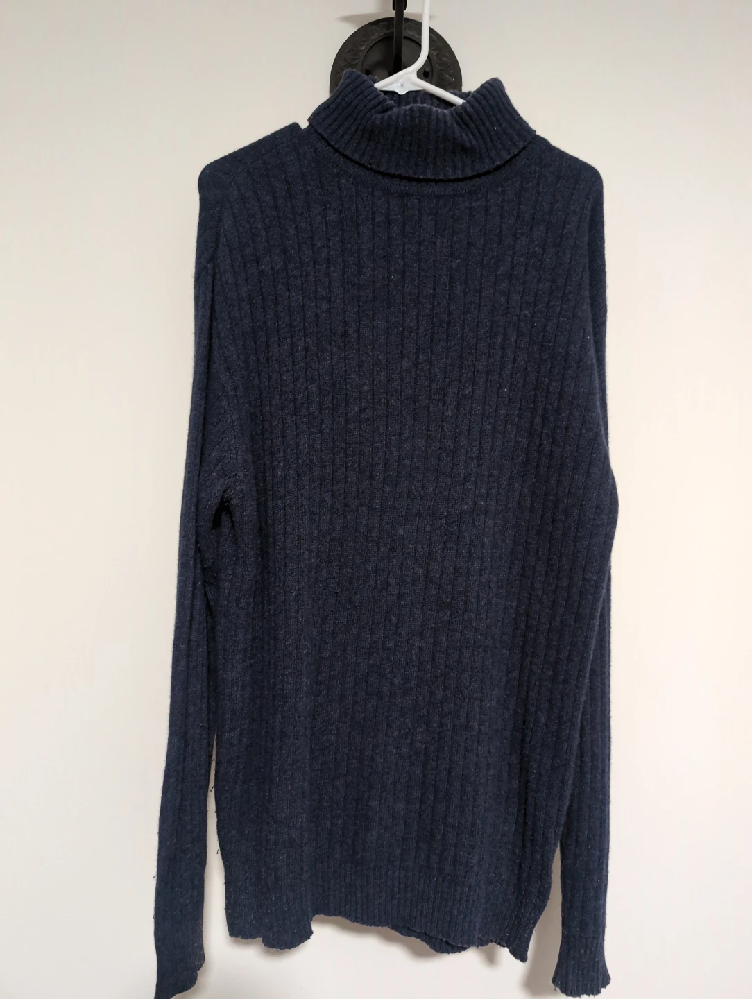 Blue Ribbed Turtleneck Sweater