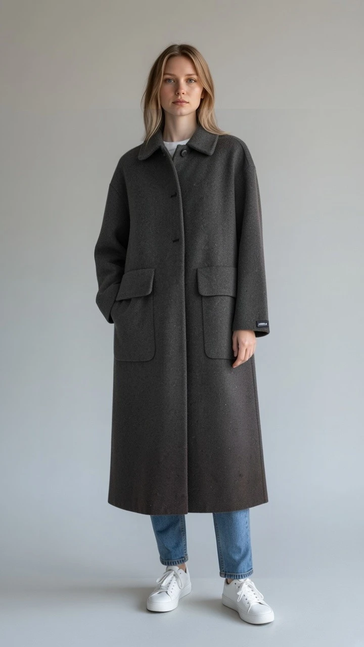 Dark Grey Wool-Blend Long Coat small and medium-sized - photo 2