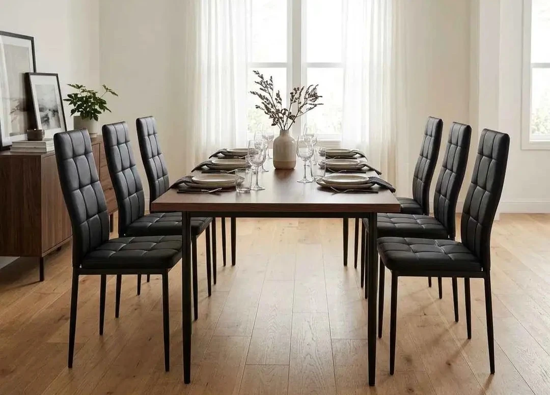 New<> Set of 6 Black PU Leather Dining Chairs - photo 2