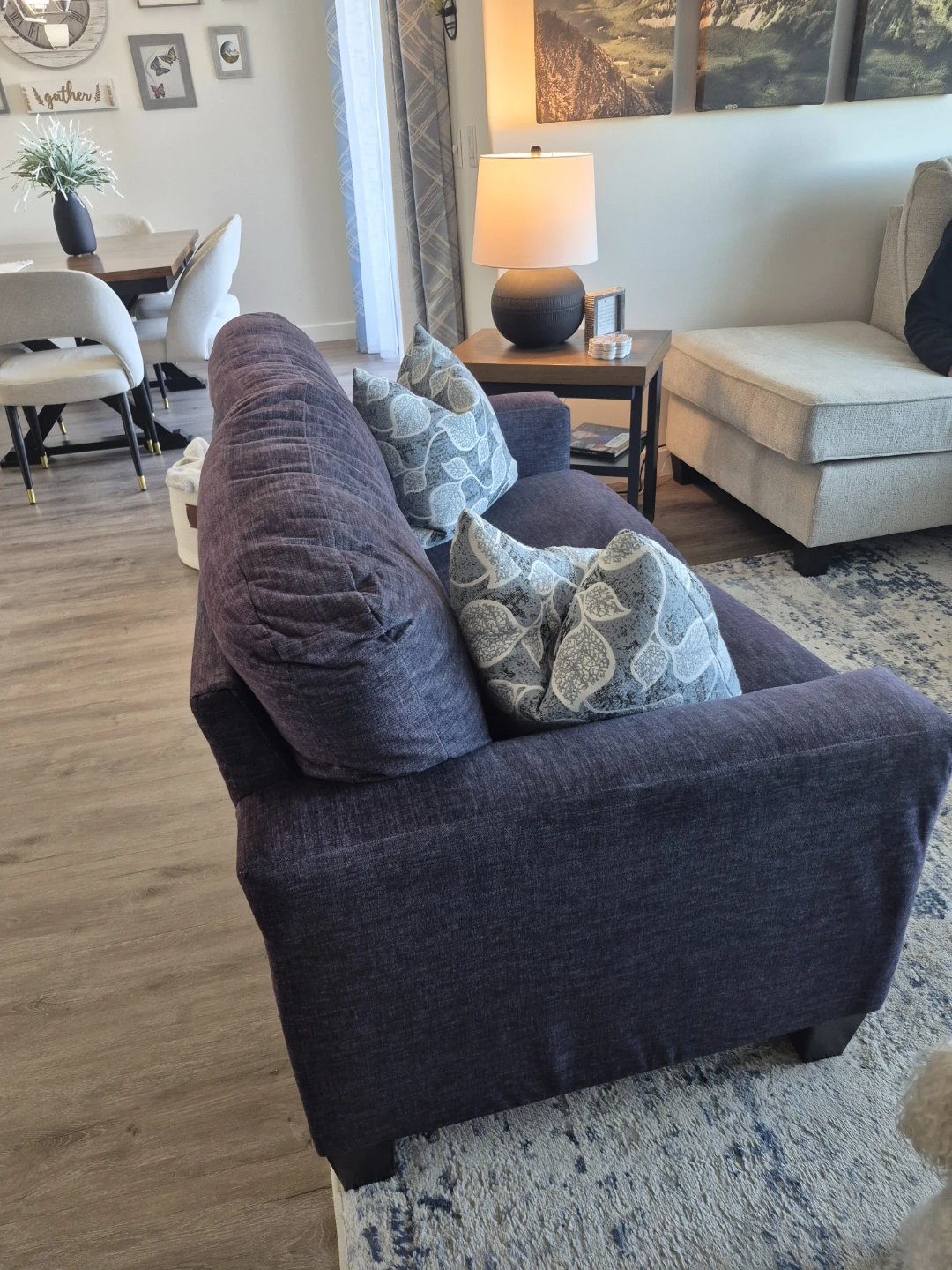 Blue Loveseat with Patterned Toss Cushions - photo 4