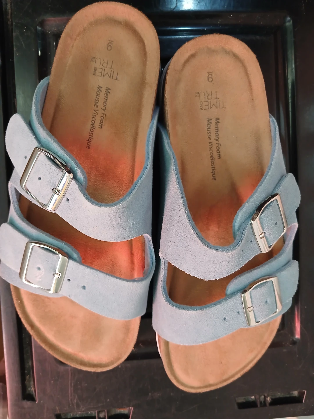 Time and Tru Blue Double Buckle Sandals Size 9