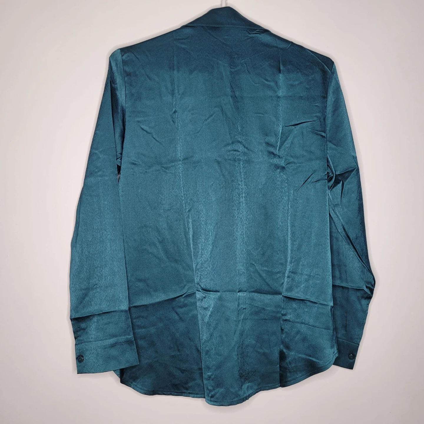 Aisew Satin Long Sleeve Blouse - Green - Small - photo 2