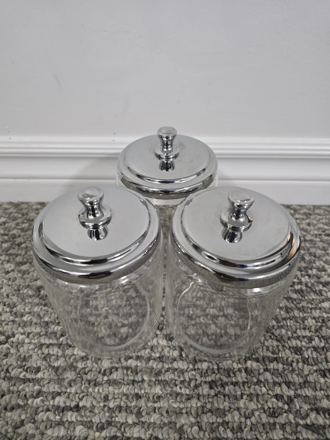 Set of 3 Glass Apothecary Jars with Chrome Lids - photo 3