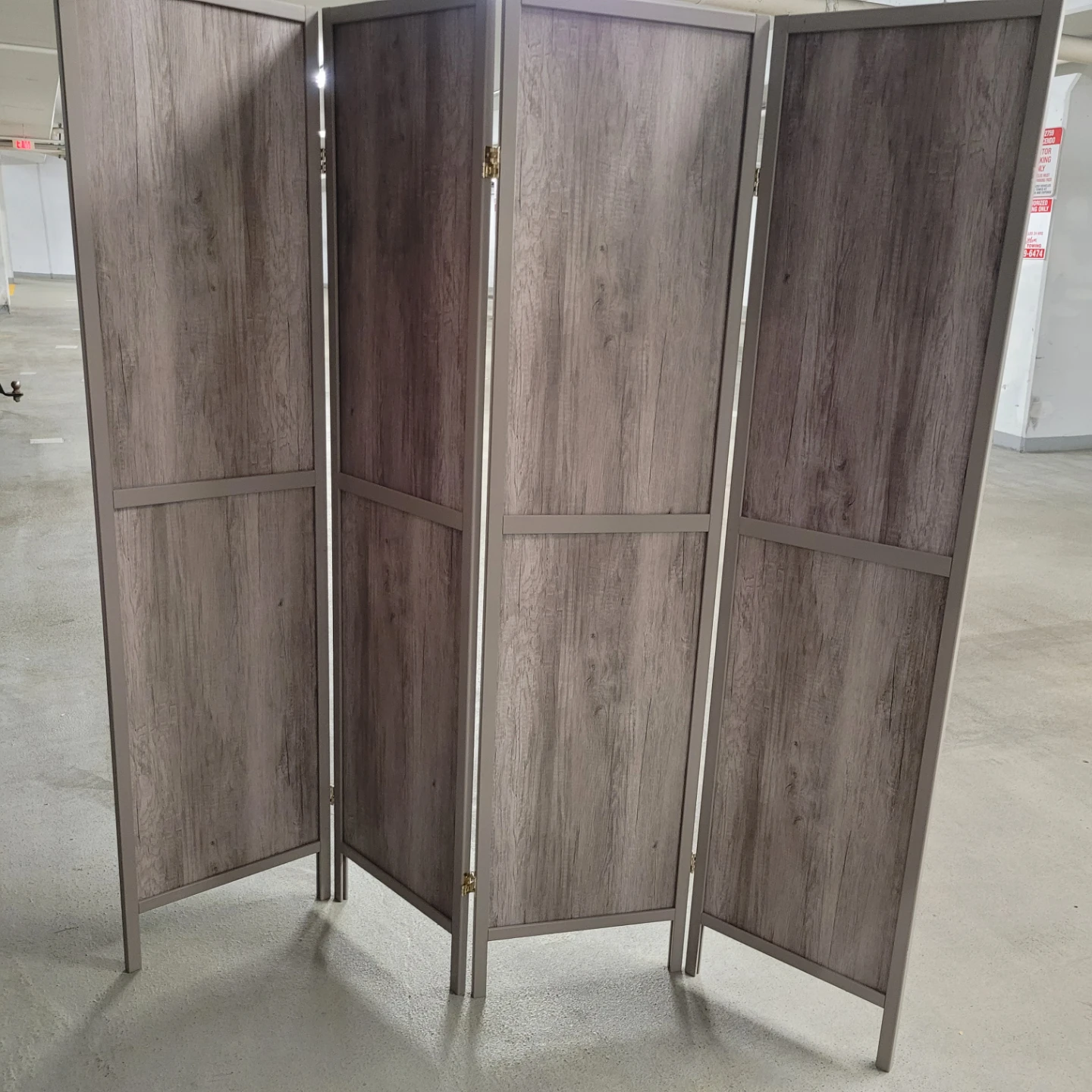 MODERN 4-Panel Grey Woodgrain ROOM DIVIDER