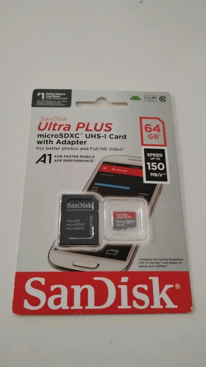 SanDisk Ultra PLUS 64GB microSDXC Card with Adapter