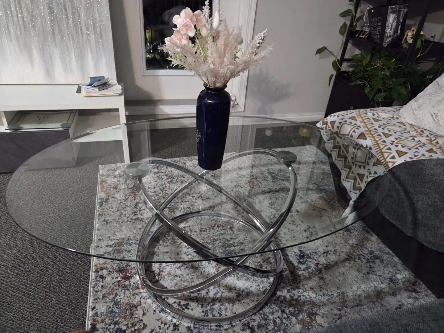 Modern Oval Glass Coffee Table with Chrome Base