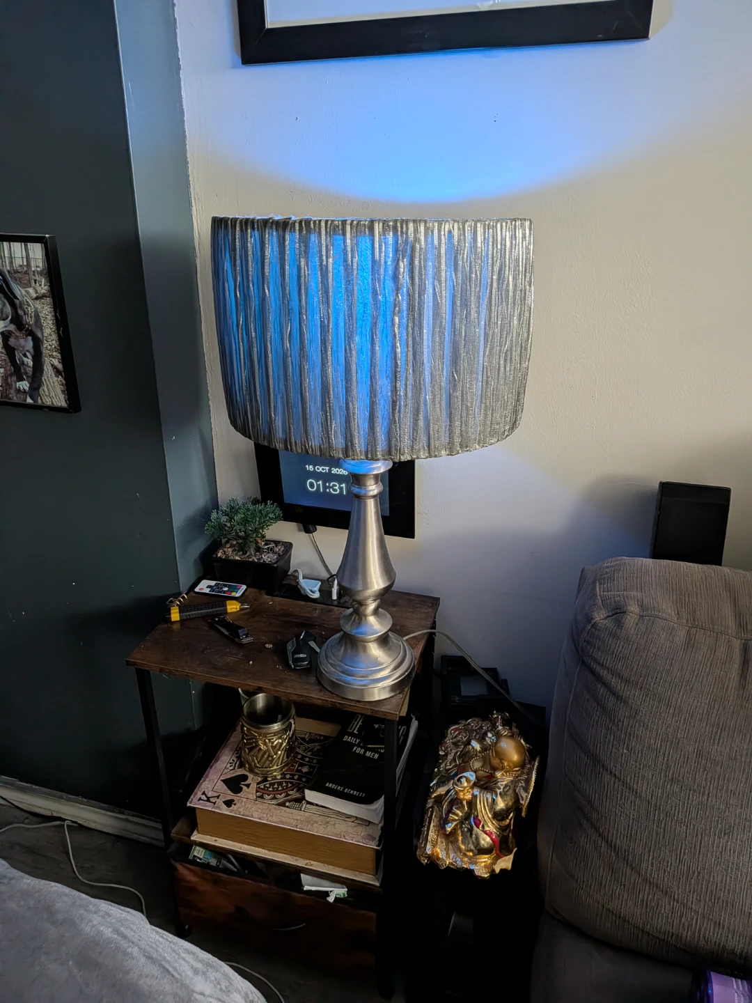 Silver Table Lamp with Pleated Shade - photo 2