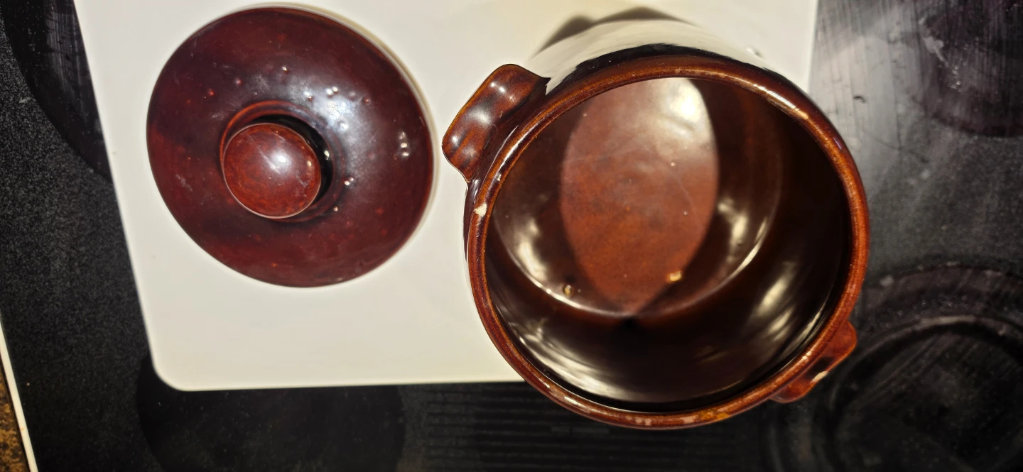 Vintage Brown Ceramic Bean Pot with Lid