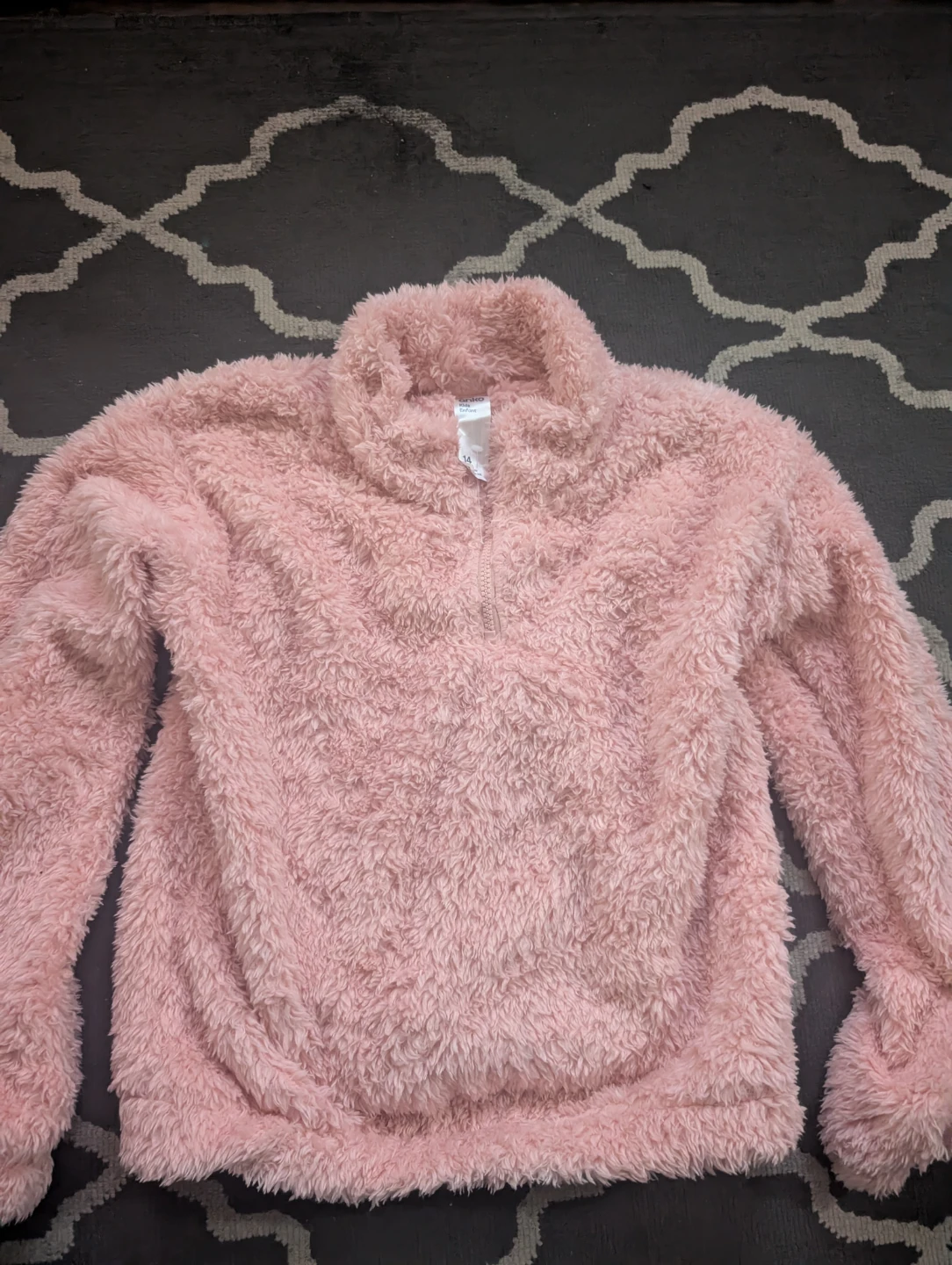 Anko Pink Sherpa Quarter-Zip Sweater kids size 14
