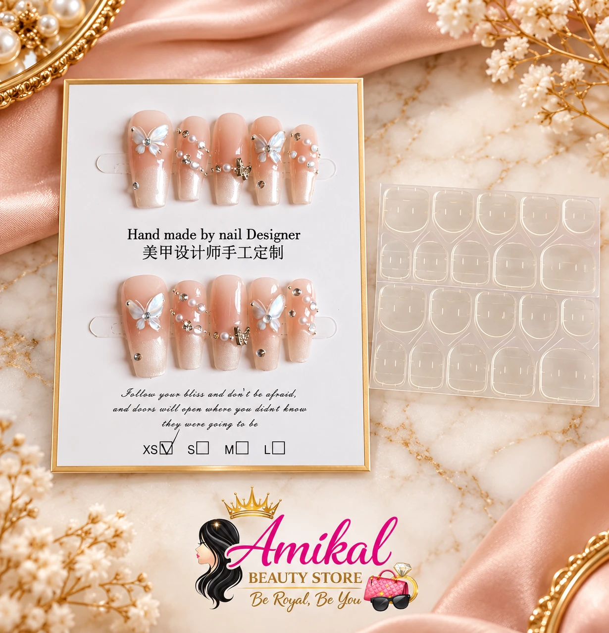 Handmade Press-On Nails with Butterfly Accents