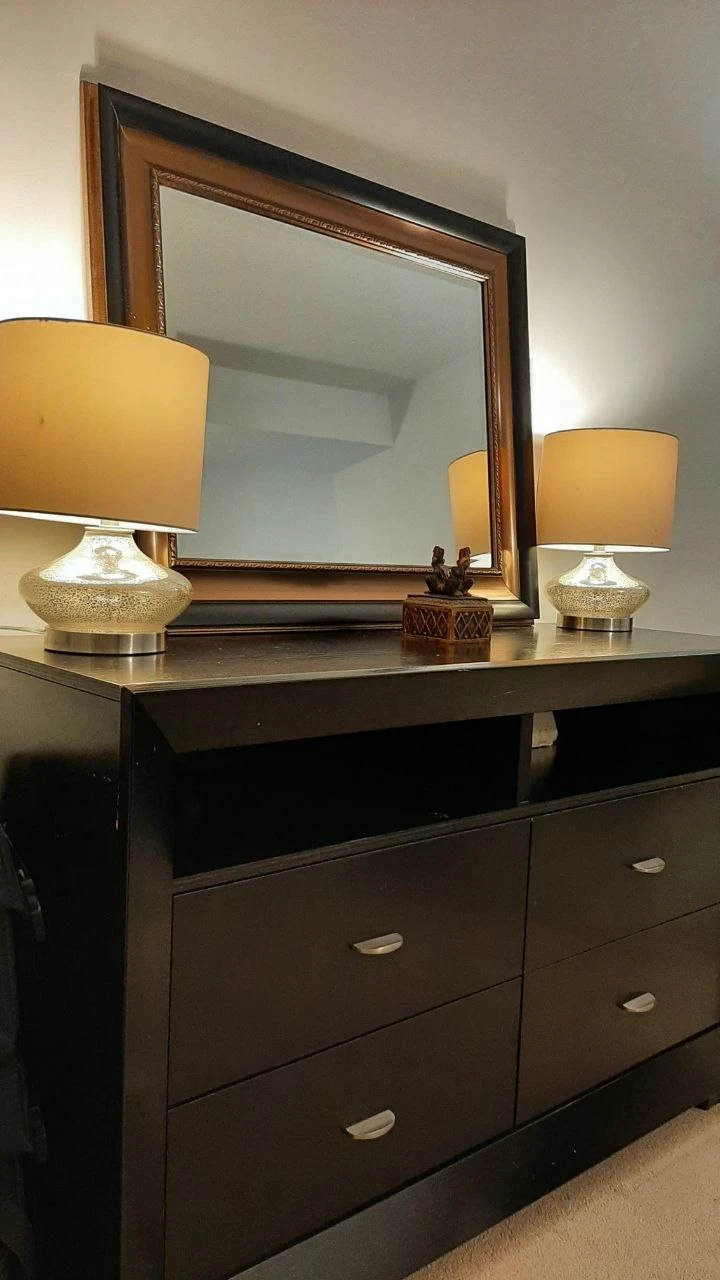 Dark Brown Dresser and Mirror Set