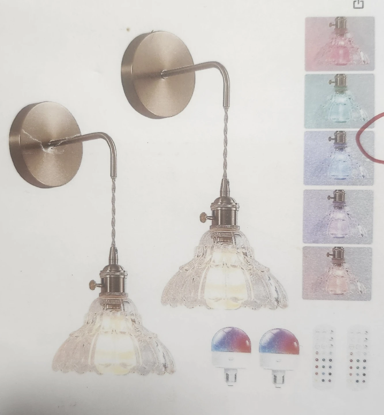 Set of 2 Vintage Style Wall Sconces with bulb and Remote