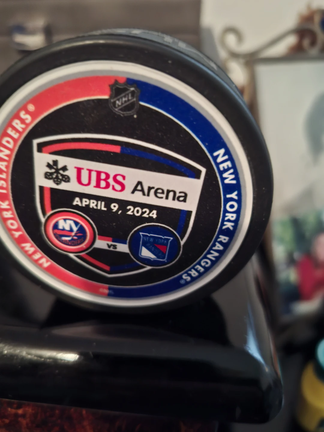New York Islanders vs New York Rangers Hockey Puck