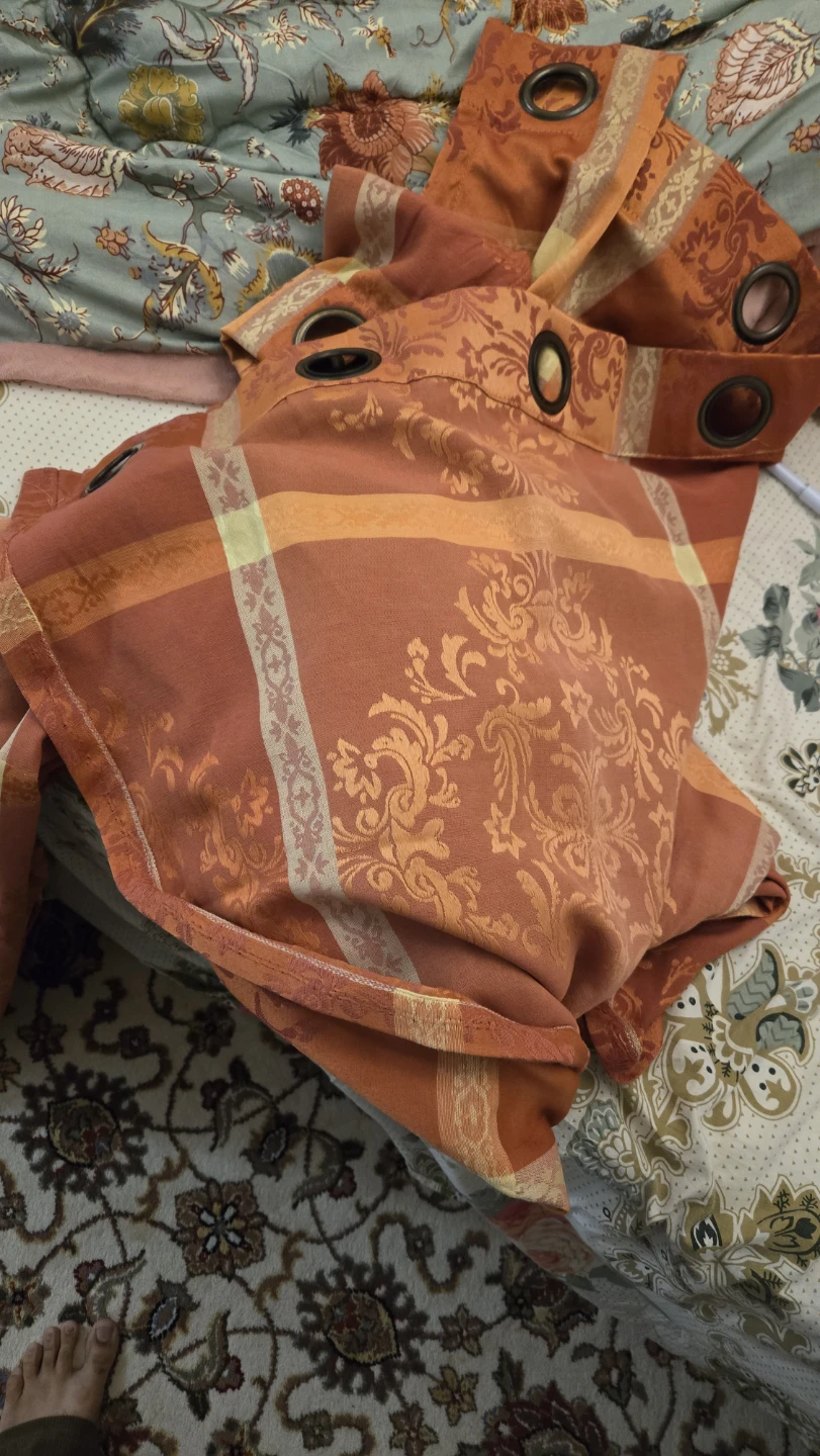 Orange Patterned Grommet Curtains pair - photo 4