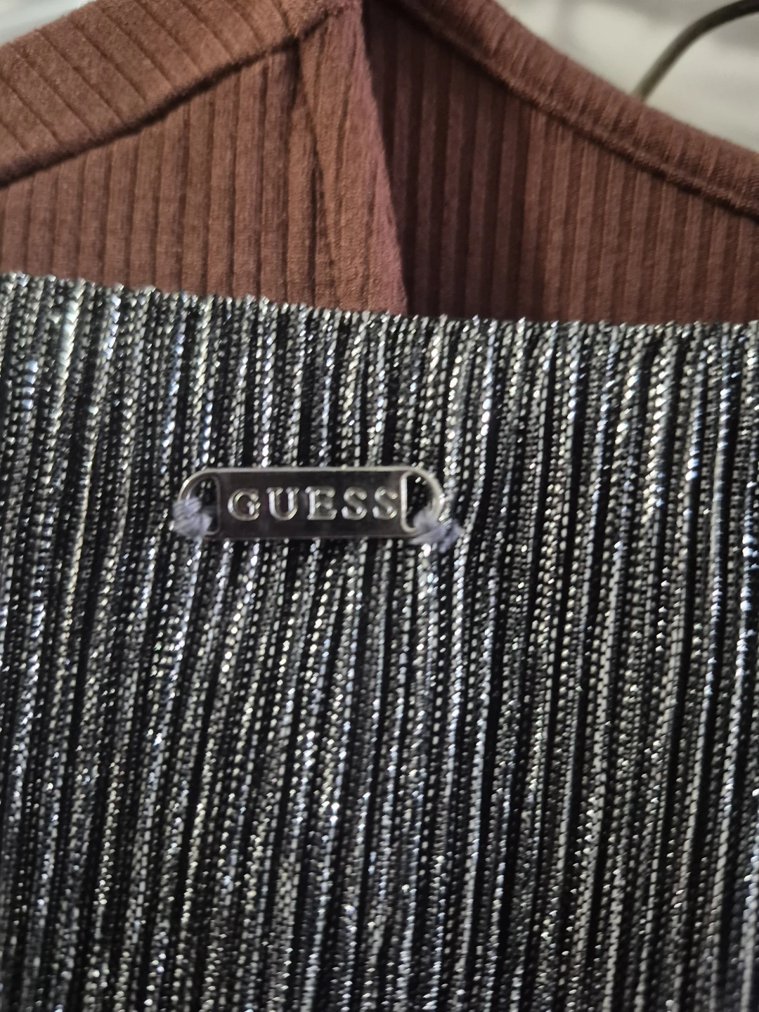 GUESS Silver Metallic Long Sleeve Dress
