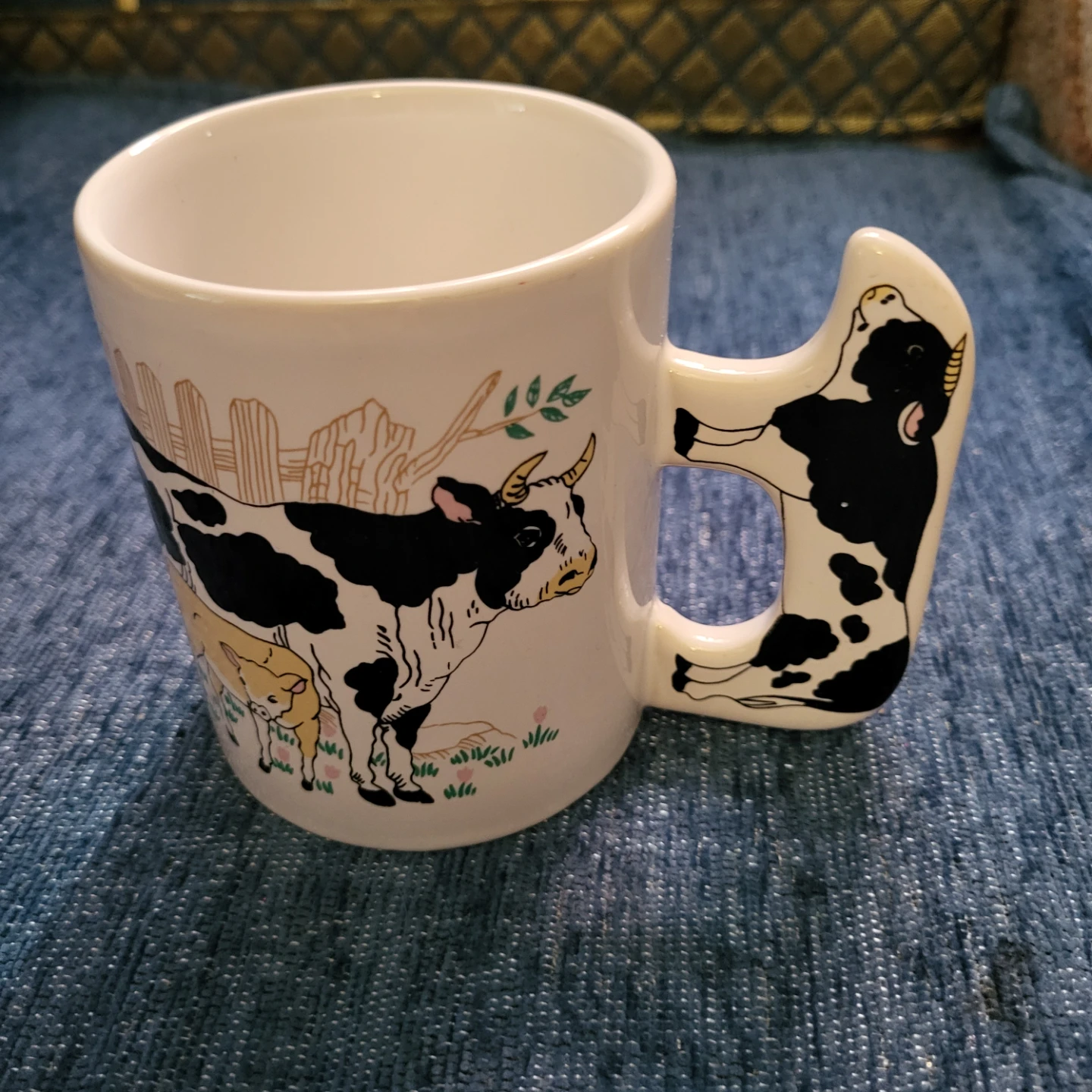 Cow-Themed Ceramic Mug with Shaped Handle