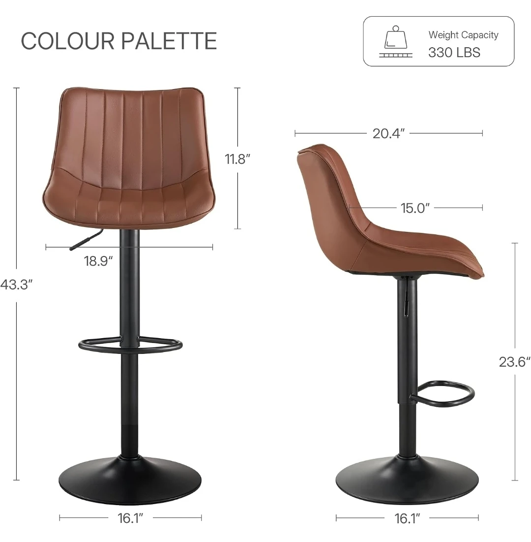 Set of 2 Brown Synthetic Leather Bar Stools - photo 2